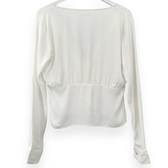 Reformation White Fulham Long Sleeve Crepe Blouse sz M - Picture 2 of 10